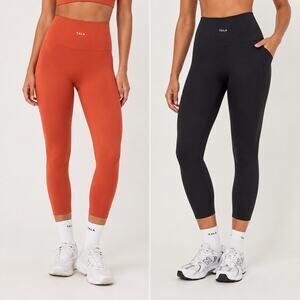 TALA Revive 7/8 Leggings Lot 2 Womens Large Black Orange Sustainable Activewear